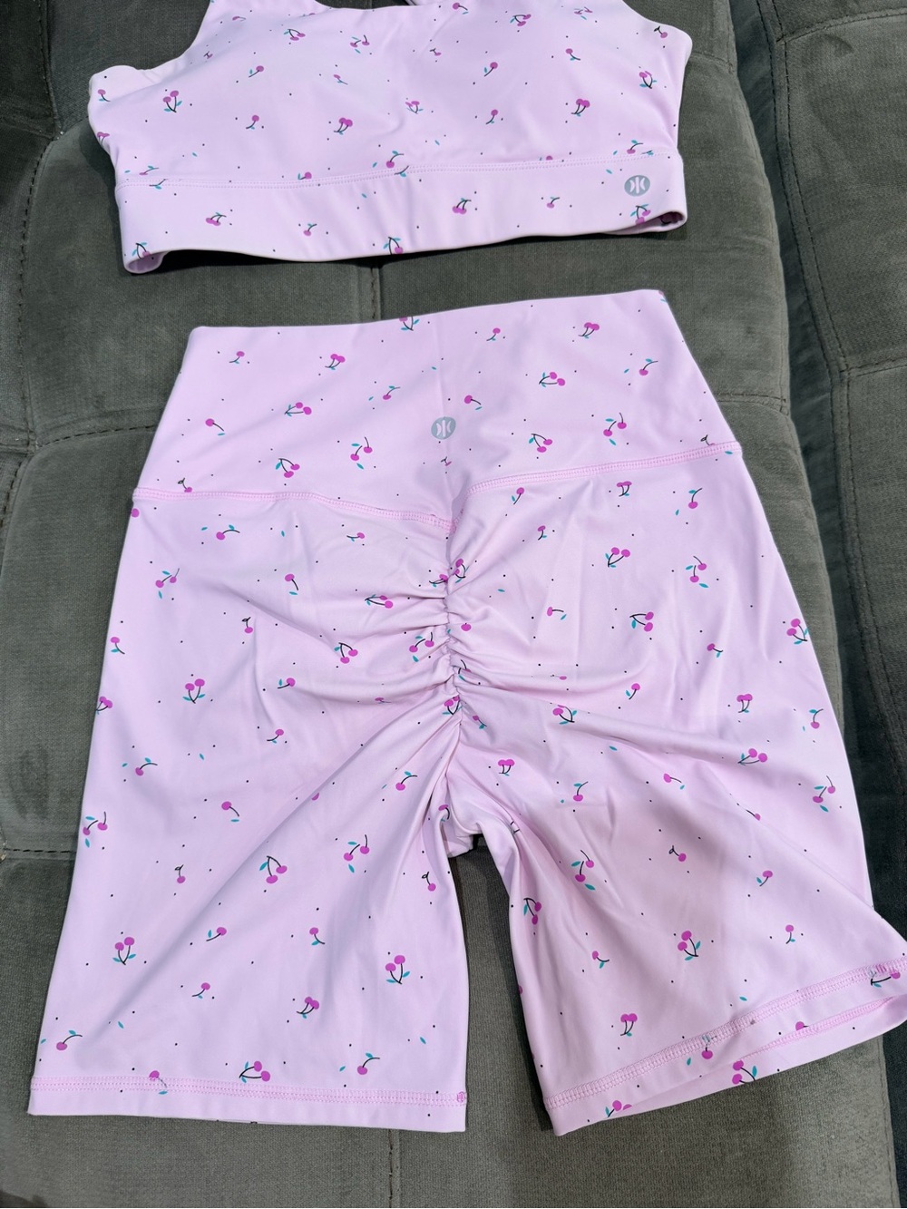 High-Rise Pink Floral Print Scrunch Bike Shorts & Sports Bra
